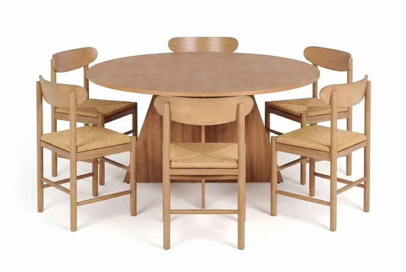 Vera Spisegruppe rund 150 cm Eik med 6 Malte Spisestoler