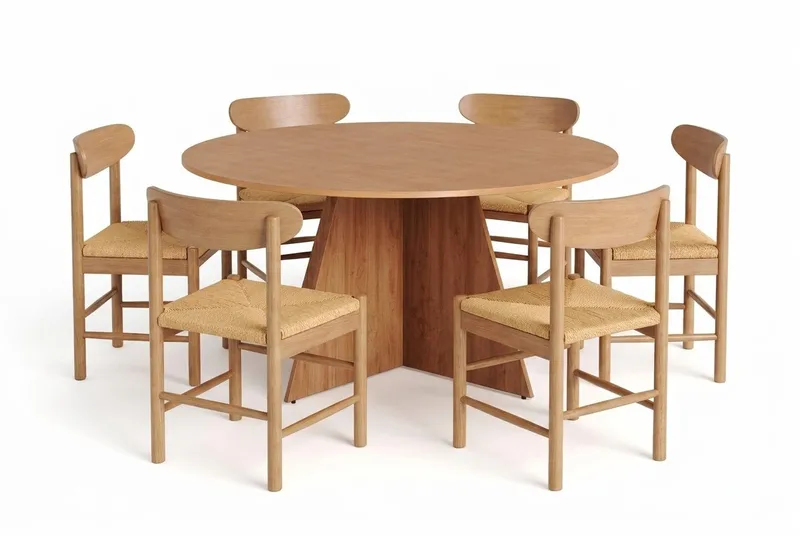 Vera Spisegruppe rund 150 cm Eik med 6 Malte Spisestoler - Møbler - Bord - Spisegruppe