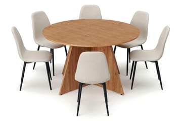 Vera spisegruppe rund 150 cm eik med 6 Nibe spisestoler - Eik - Møbler - Bord - Spisegruppe