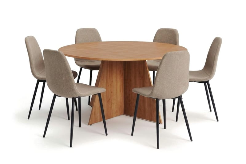 Vera spisegruppe rund 150 cm eik med 6 Nibe spisestoler - Eik - Møbler - Bord - Spisegruppe