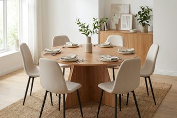 Vera spisegruppe rund 150 cm eik med 6 Nibe spisestoler - Eik - Møbler - Bord - Spisegruppe