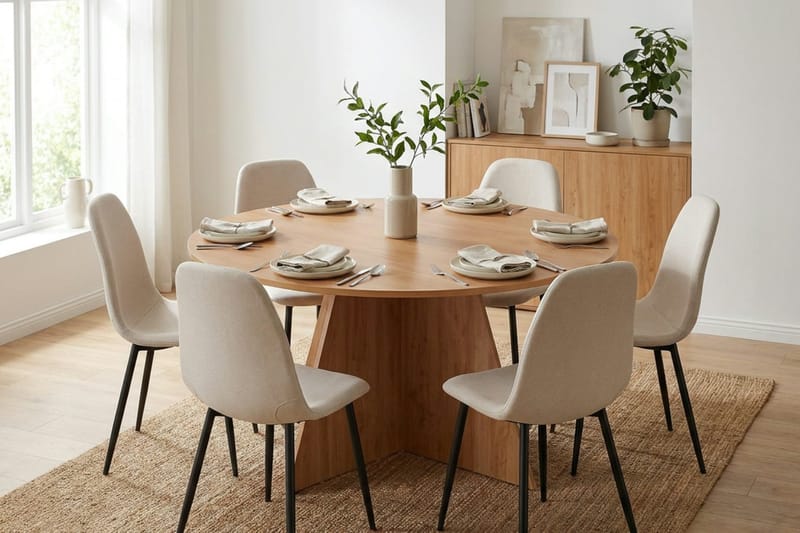 Vera spisegruppe rund 150 cm eik med 6 Nibe spisestoler - Eik - Møbler - Bord - Spisegruppe