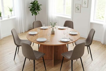 Vera spisegruppe rund 150 cm eik med 6 Nibe spisestoler - Eik - Møbler - Bord - Spisegruppe