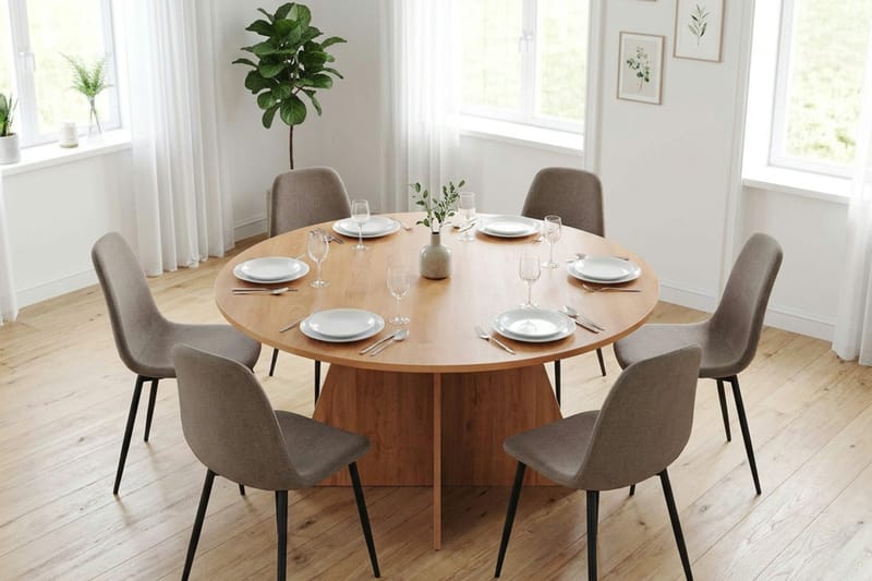 Vera spisegruppe rund 150 cm eik med 6 Nibe spisestoler - Eik - Møbler - Bord - Spisegruppe