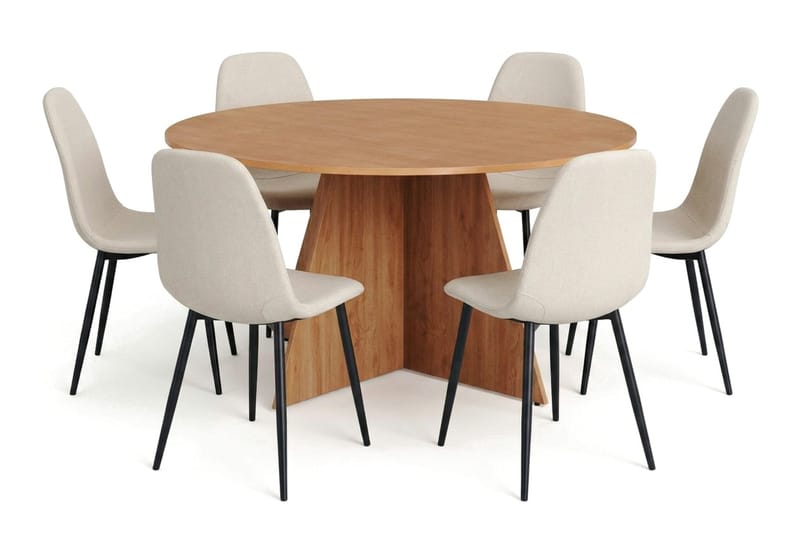 Vera spisegruppe rund 150 cm eik med 6 Nibe spisestoler, Eik