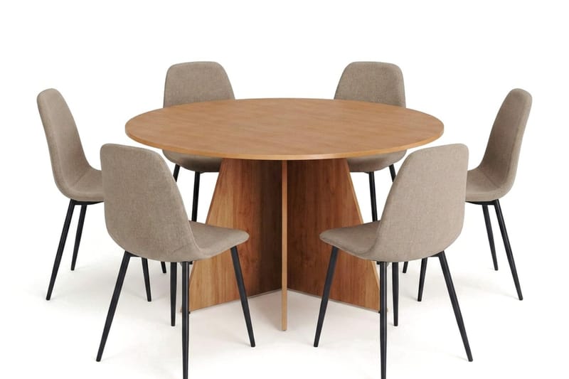 Vera spisegruppe rund 150 cm eik med 6 Nibe spisestoler, Eik
