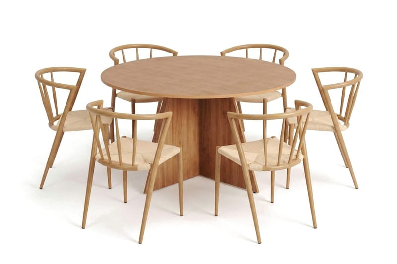 Vera spisegruppe rund 150 cm eik med 6 Winston spisestoler, Eik