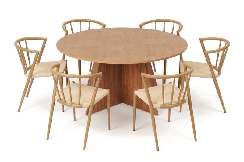 Vera spisegruppe rund 150 cm eik med 6 Winston spisestoler - Eik - Møbler - Bord - Spisegruppe