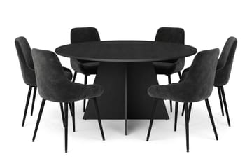 Vera spisegruppe rund 150 cm svart med 6 Alsarp spisestoler - Svart - Møbler - Bord - Spisegruppe