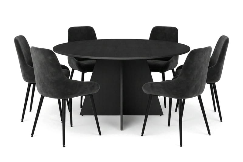 Vera spisegruppe rund 150 cm svart med 6 Alsarp spisestoler, Svart