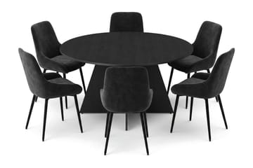 Vera spisegruppe rund 150 cm svart med 6 Alsarp spisestoler - Svart - Møbler - Bord - Spisegruppe