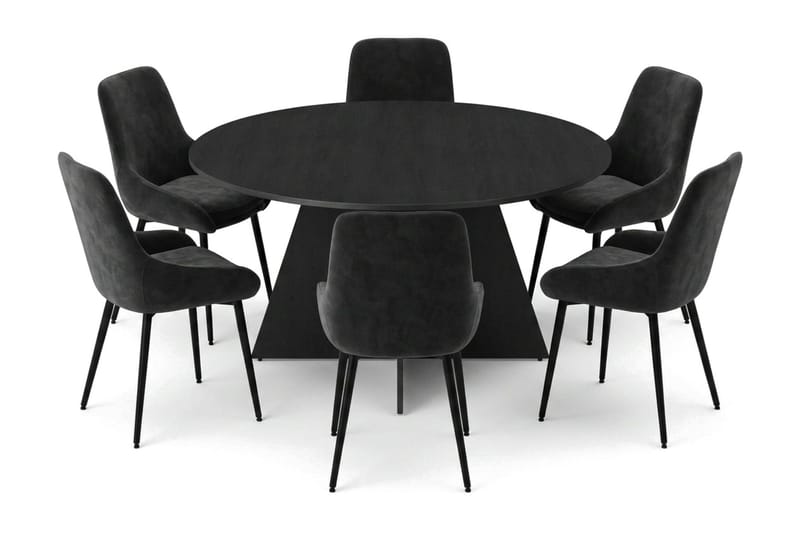 Vera spisegruppe rund 150 cm svart med 6 Alsarp spisestoler - Svart - Møbler - Bord - Spisegruppe