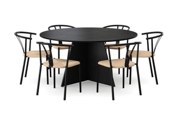 Vera spisegruppe rund 150 cm svart med 6 Elysia spisestoler - Svartbeiset eik - Møbler - Bord - Spisegruppe