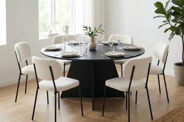 Vera spisegruppe rund 150 cm svart med 6 Gemmiano spisestoler - Svart - Møbler - Bord - Spisegruppe