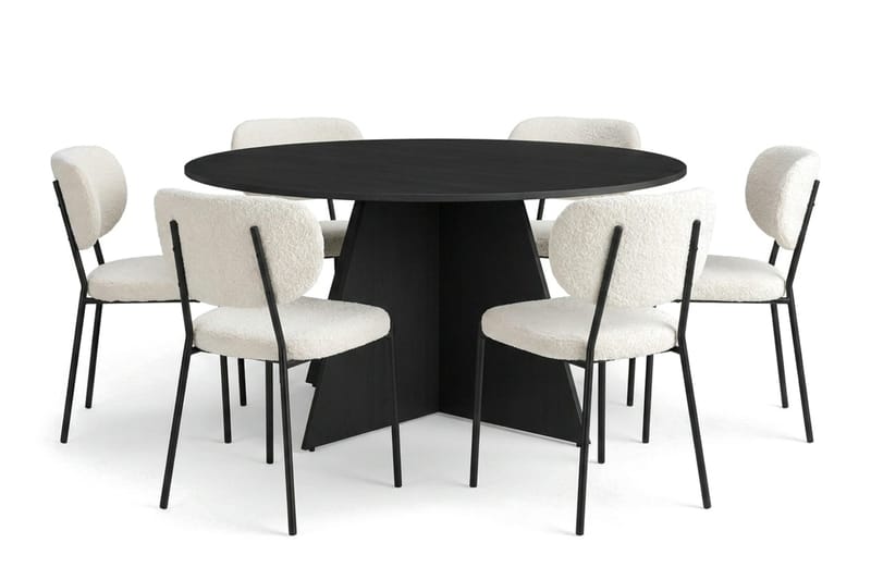 Vera spisegruppe rund 150 cm svart med 6 Gemmiano spisestoler, Svart
