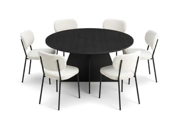 Vera spisegruppe rund 150 cm svart med 6 Gemmiano spisestoler - Svart - Møbler - Bord - Spisegruppe