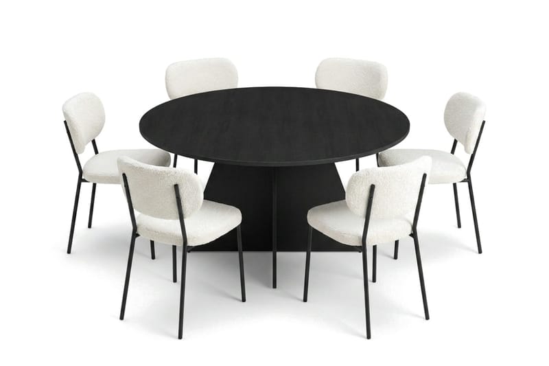 Vera spisegruppe rund 150 cm svart med 6 Gemmiano spisestoler - Svart - Møbler - Bord - Spisegruppe