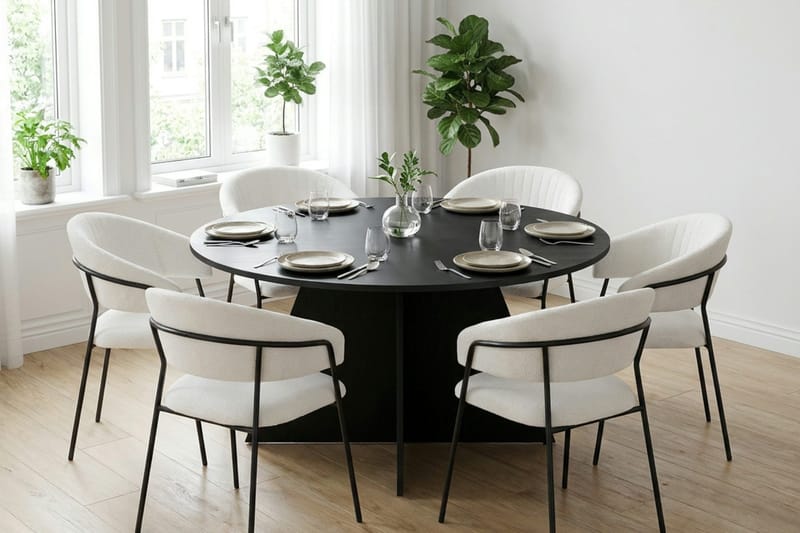 Vera spisegruppe rund 150 cm svart med 6 Karol spisestoler - Svart - Møbler - Bord - Spisegruppe