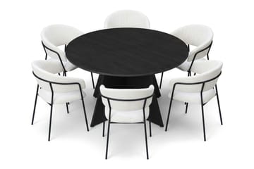Vera spisegruppe rund 150 cm svart med 6 Karol spisestoler - Svart - Møbler - Bord - Spisegruppe