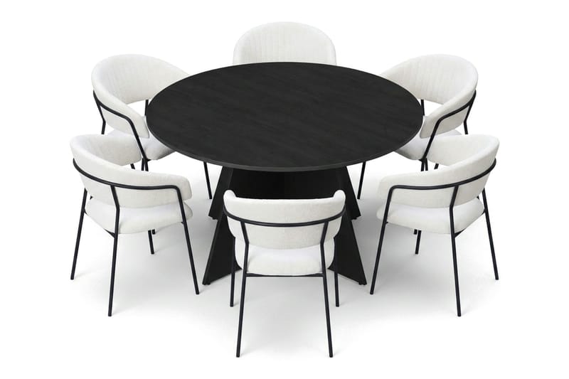 Vera spisegruppe rund 150 cm svart med 6 Karol spisestoler - Svart - Møbler - Bord - Spisegruppe
