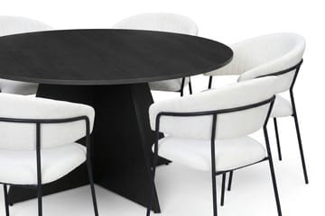Vera spisegruppe rund 150 cm svart med 6 Karol spisestoler - Svart - Møbler - Bord - Spisegruppe