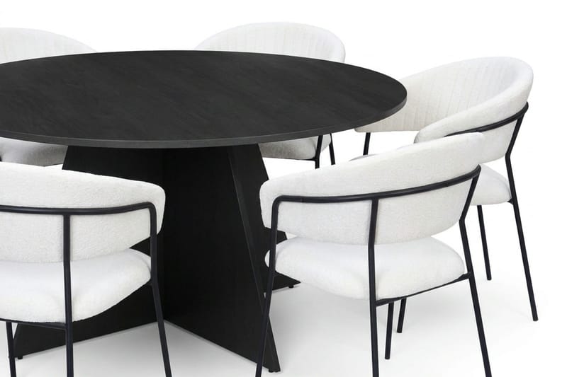 Vera spisegruppe rund 150 cm svart med 6 Karol spisestoler - Svart - Møbler - Bord - Spisegruppe