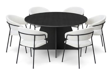Vera spisegruppe rund 150 cm svart med 6 Karol spisestoler - Svart - Møbler - Bord - Spisegruppe