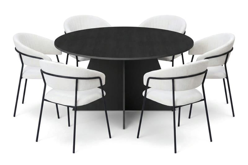 Vera spisegruppe rund 150 cm svart med 6 Karol spisestoler, Svart