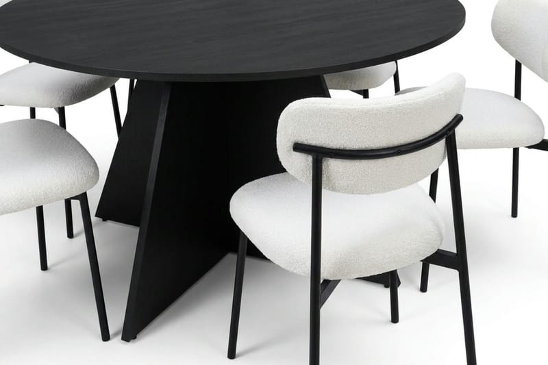 Vera spisegruppe rund 150 cm svart med 6 Lucy spisestoler - Svart - Møbler - Bord - Spisegruppe