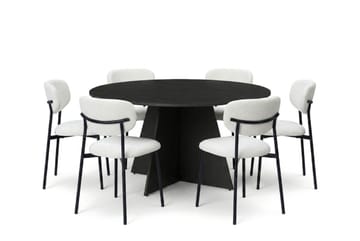 Vera spisegruppe rund 150 cm svart med 6 Lucy spisestoler - Svart - Møbler - Bord - Spisegruppe