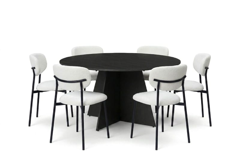 Vera spisegruppe rund 150 cm svart med 6 Lucy spisestoler - Svart - Møbler - Bord - Spisegruppe