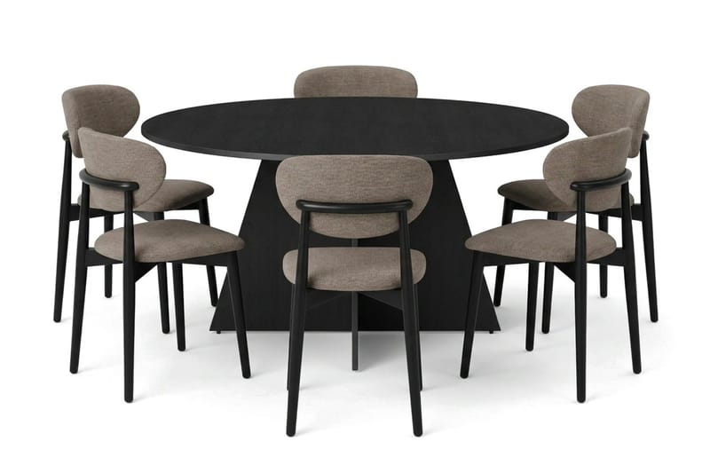 Vera spisegruppe rund 150 cm svart med 6 Molly spisestoler - Svart - Møbler - Bord - Spisegruppe