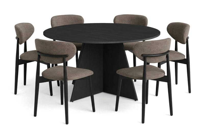 Vera spisegruppe rund 150 cm svart med 6 Molly spisestoler, Svart