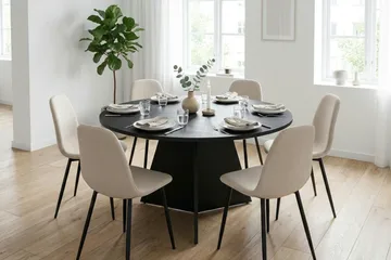 Vera spisegruppe rund 150 cm svart med 6 Nibe spisestoler - Svart - Møbler - Bord - Spisegruppe