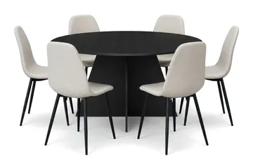Vera spisegruppe rund 150 cm svart med 6 Nibe spisestoler - Svart - Møbler - Bord - Spisegruppe