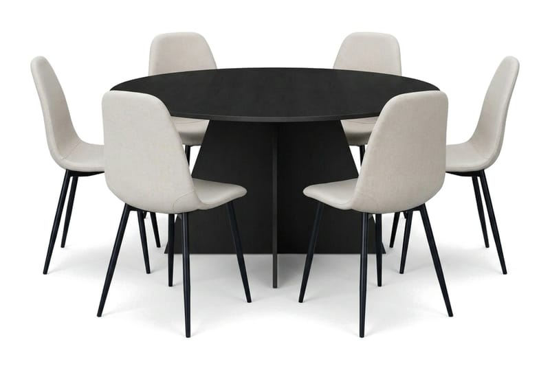 Vera spisegruppe rund 150 cm svart med 6 Nibe spisestoler - Svart - Møbler - Bord - Spisegruppe