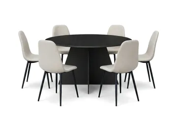 Vera spisegruppe rund 150 cm svart med 6 Nibe spisestoler - Svart - Møbler - Bord - Spisegruppe