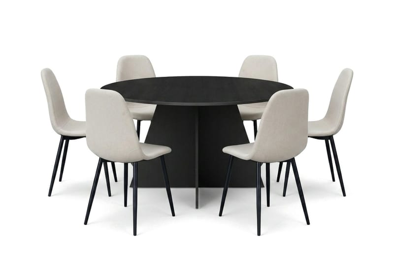 Vera spisegruppe rund 150 cm svart med 6 Nibe spisestoler, Svart