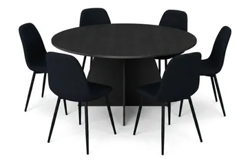 Vera spisegruppe rund 150 cm svart med 6 Nibe spisestoler