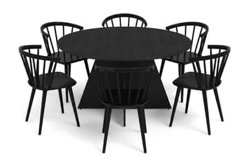 Vera spisegruppe rund 150 cm svart med 6 Tyrö spisestoler - Svart - Møbler - Bord - Spisegruppe