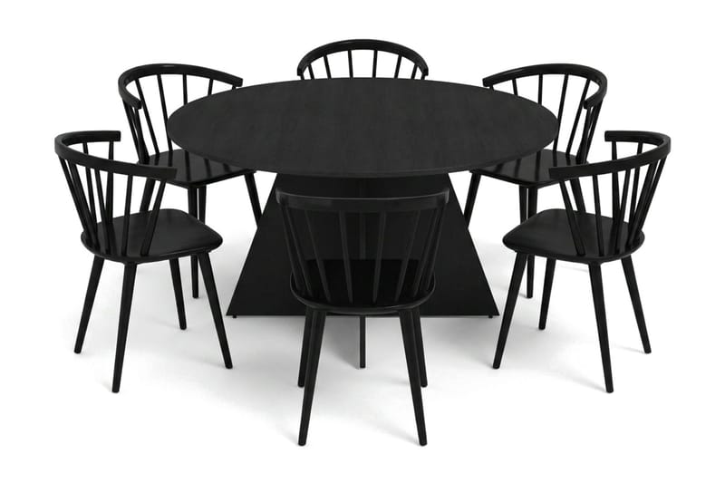 Vera spisegruppe rund 150 cm svart med 6 Tyrö spisestoler - Svart - Møbler - Bord - Spisegruppe