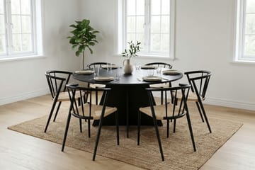 Vera spisegruppe rund 150 cm svart med 6 Winston spisestoler - Svart - Møbler - Bord - Spisegruppe