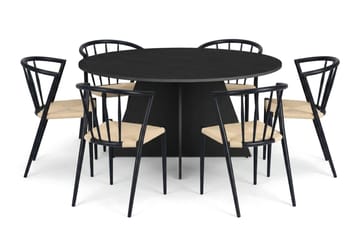Vera spisegruppe rund 150 cm svart med 6 Winston spisestoler - Svart - Møbler - Bord - Spisegruppe