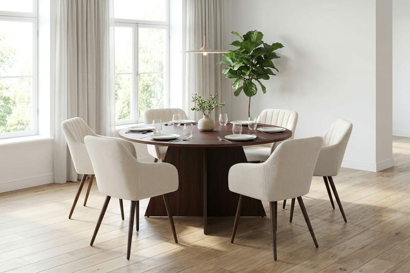 Vera spisegruppe rund 150 cm valnøtt med 6 Filippa spisestoler - Valnøtt - Møbler - Bord - Spisegruppe