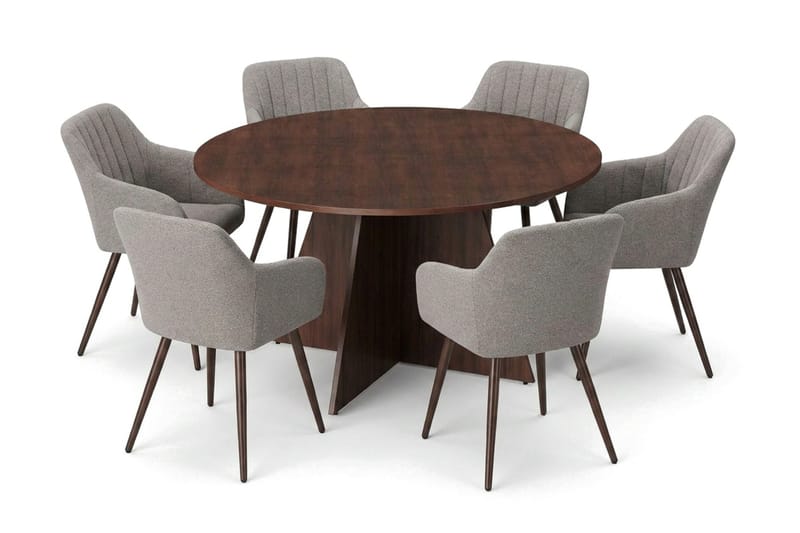 Vera spisegruppe rund 150 cm valnøtt med 6 Filippa spisestoler - Valnøtt - Møbler - Bord - Spisegruppe