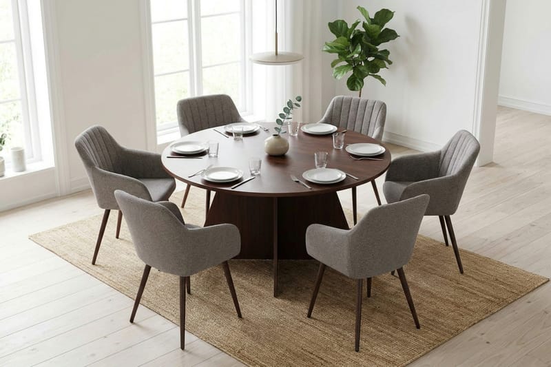 Vera spisegruppe rund 150 cm valnøtt med 6 Filippa spisestoler - Valnøtt - Møbler - Bord - Spisegruppe