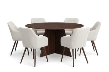 Vera spisegruppe rund 150 cm valnøtt med 6 Filippa spisestoler - Valnøtt - Møbler - Bord - Spisegruppe