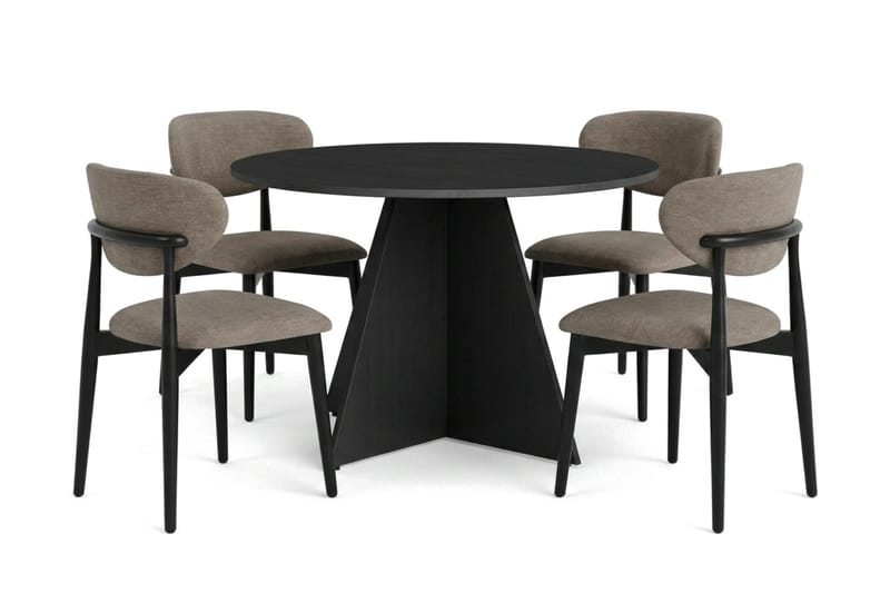 Vera spisegruppe rundt 110 cm svart med 4 Molly spisestoler - Svartbeiset eik - Møbler - Bord - Spisegruppe