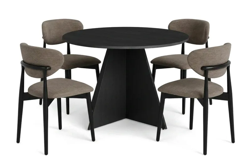Vera spisegruppe rundt 110 cm svart med 4 Molly spisestoler, Svartbeiset eik