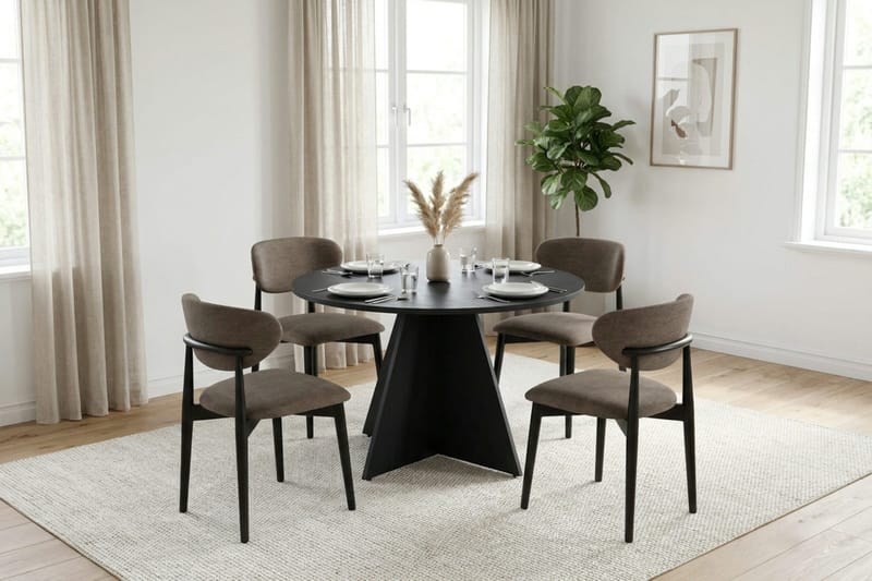 Vera spisegruppe rundt 110 cm svart med 4 Molly spisestoler - Svartbeiset eik - Møbler - Bord - Spisegruppe